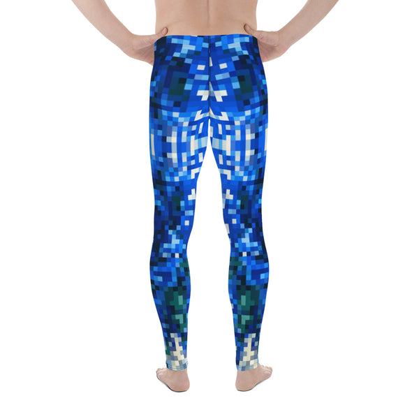 Colourful blue crystalline patterned men's leggings, meggings, running tights by BillingtonPix