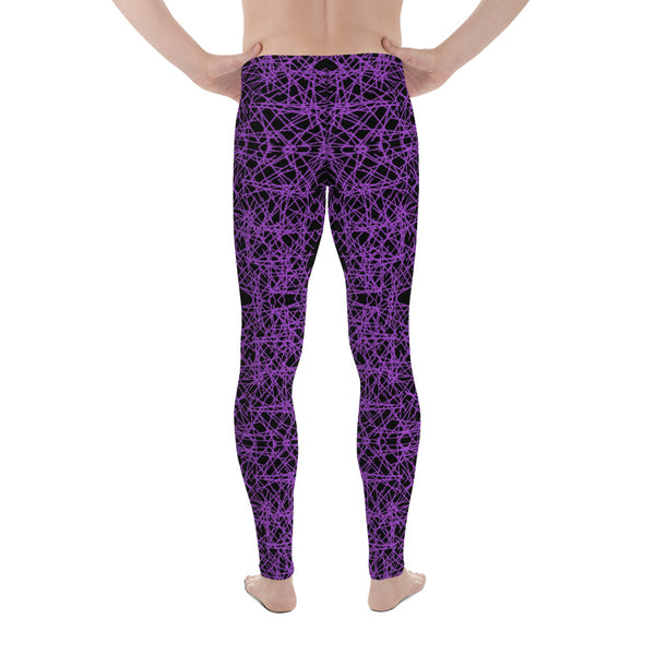 Neural network 80s style purple pattern on black background mens gym leggings, meggings, tights for men 