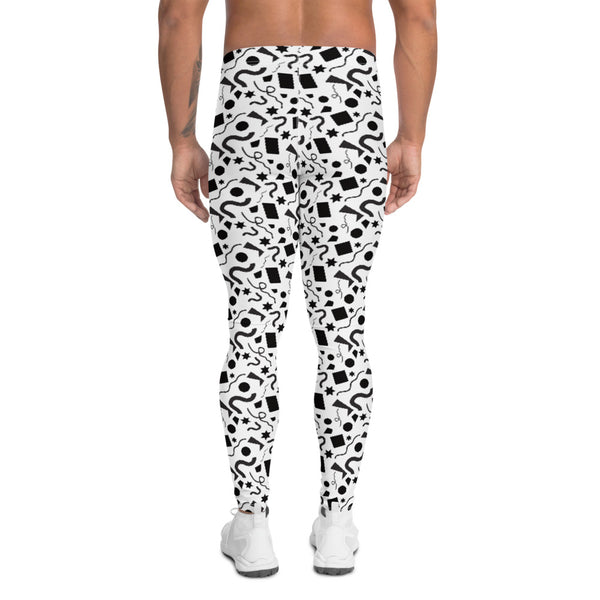 Black and white 90s Memphis pattern on these meggings, compression tights, running leggings for men by BillingtonPix
