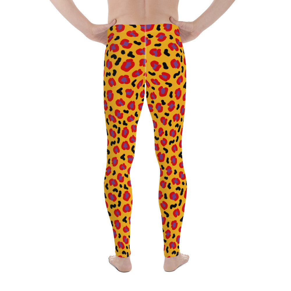 Orange, red and purple patterned 90s retro style leopard skin meggings or running tights by BillingtonPix