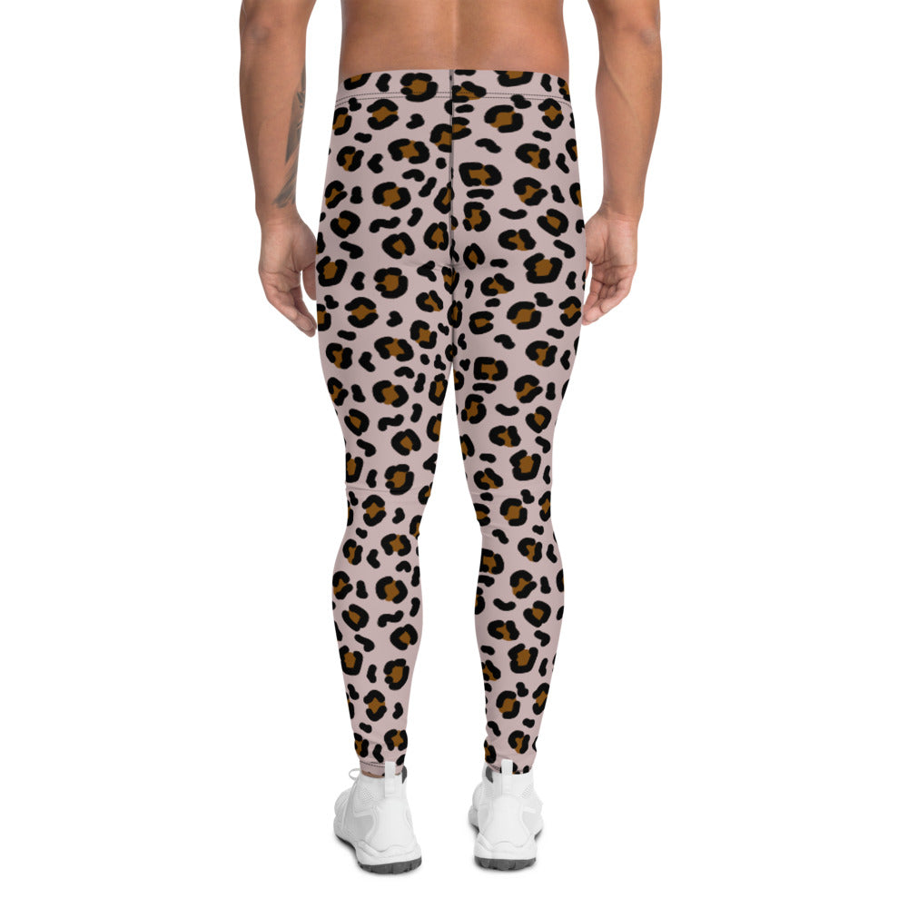 All-over printed men's leggings with a pink and brown leopardskin design by BillingtonPix