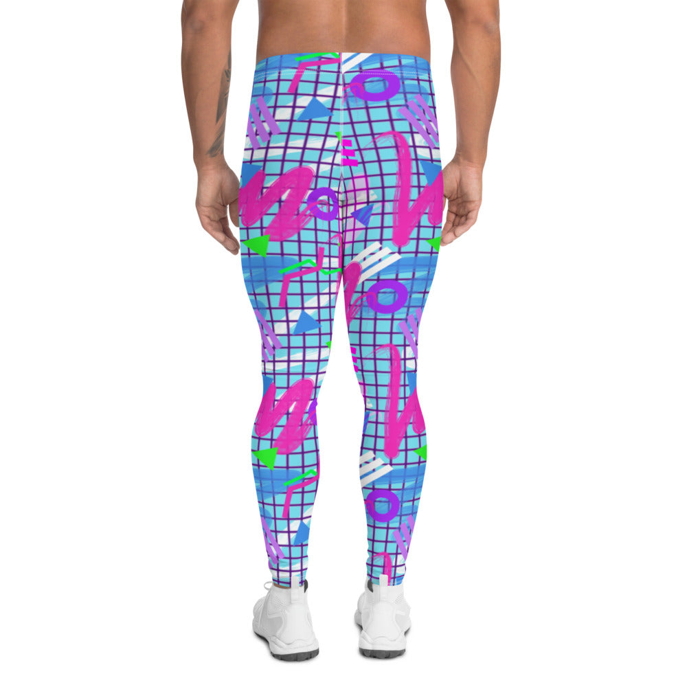 Patterned Men's Leggings | Memphis Vaporwave Squiggles - XS