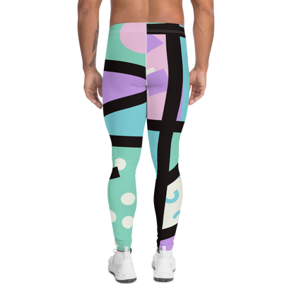 Pastel Kei Yami Kawaii Harajuku fashion meggings or gym leggings for men with pastel blue, pink, cream, purple and green with a black overlay on these gym leggings and festival pants by BillingtonPix