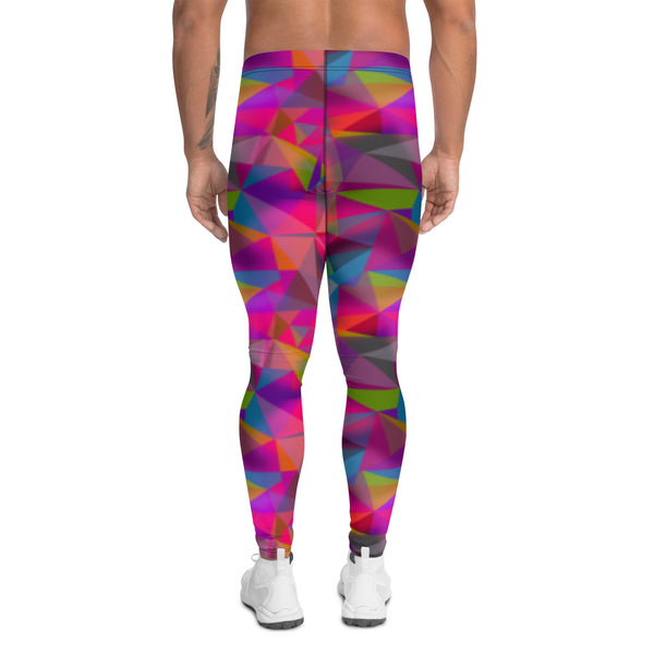 Mens leggings in a dystopian post-apocalyptic style. These meggings in a red, purple and gold metallic effect style are brooding with a smoky overlay and are popping,.