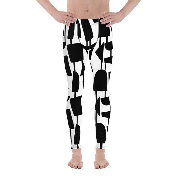 This cheeky, stylish and comfortable, abstract design patterned meggings are entitled Forever Connected and consist of a pattern of black abstract geometric shapes connected with a vertical thread on a white background