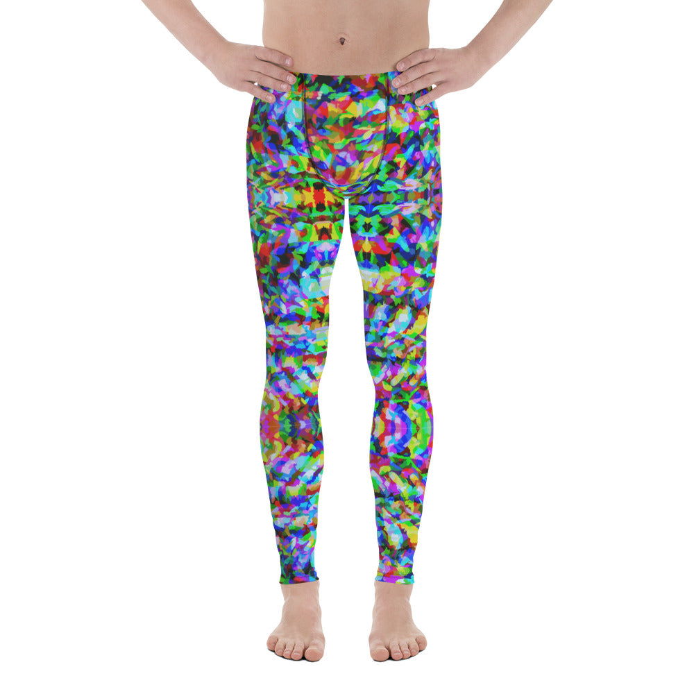 Trippy psychedelic LGBT rainbow pattern men's leggings or meggings by BillingtonPix