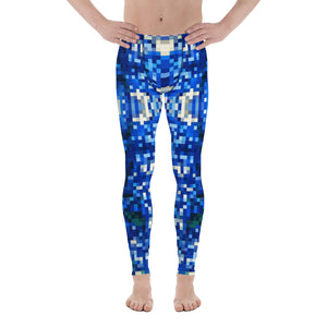 Colourful blue crystalline patterned men's leggings, meggings, running tights by BillingtonPix