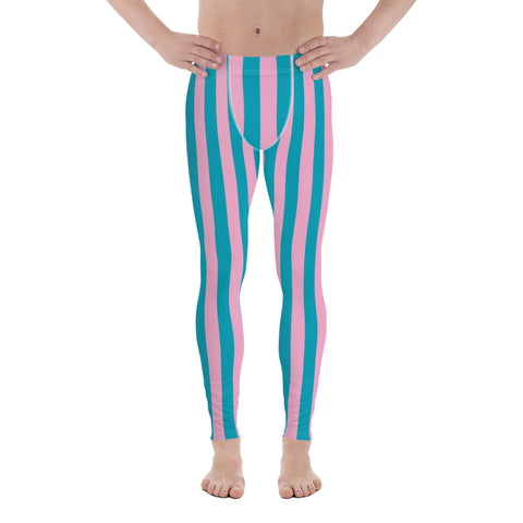 pink and blue striped mens leggings, yoga pants, compression tights that are perfect for festivals, activewear, parties, streetwear, yoga by BillingtonPix