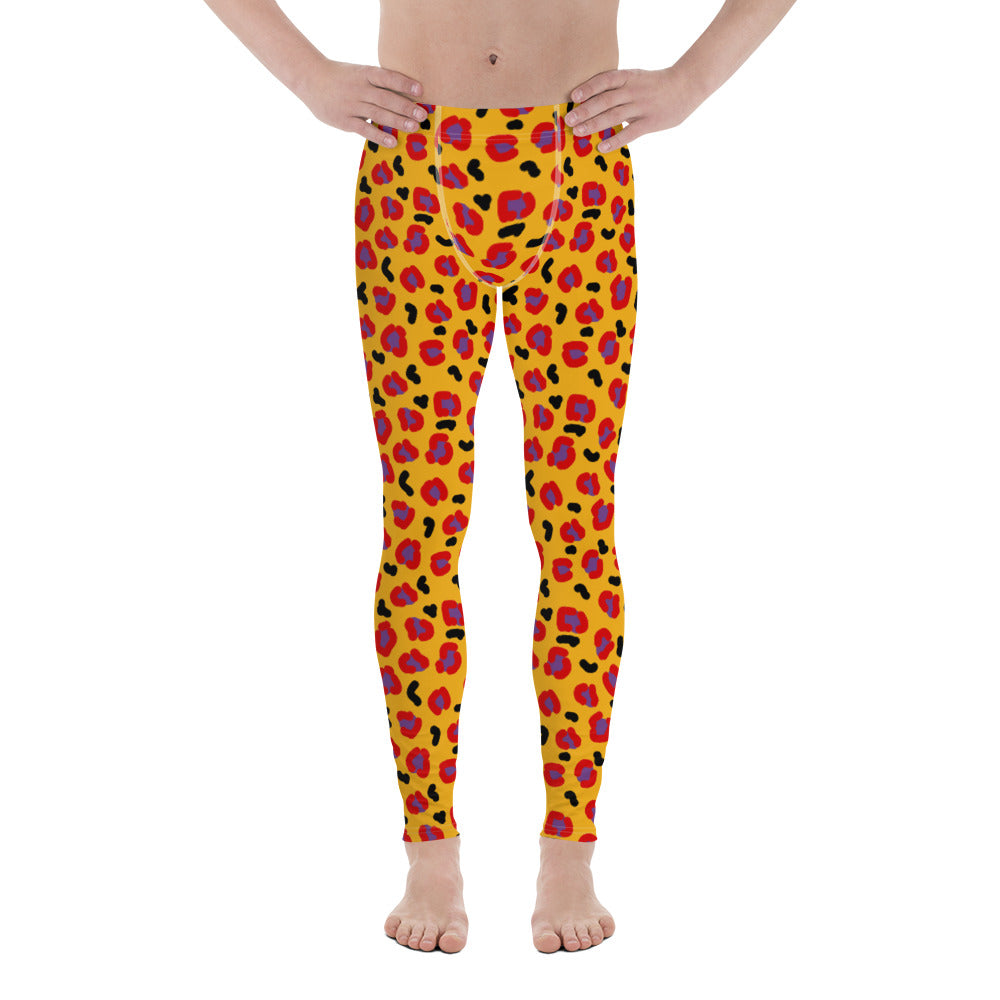 Orange, red and purple patterned 90s retro style leopard skin meggings or running tights by BillingtonPix