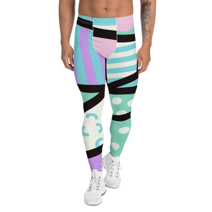 Pastel Kei Yami Kawaii Harajuku fashion meggings or gym leggings for men with pastel blue, pink, cream, purple and green with a black overlay on these Pastel Goth gym leggings and festival pants by BillingtonPix