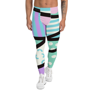 Pastel Kei Yami Kawaii Harajuku fashion meggings or gym leggings for men with pastel blue, pink, cream, purple and green with a black overlay on these Pastel Goth gym leggings and festival pants by BillingtonPix