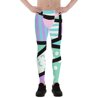 Pastel Kei Yami Kawaii Harajuku fashion meggings or gym leggings for men with pastel blue, pink, cream, purple and green with a black overlay on these gym leggings and festival pants by BillingtonPix