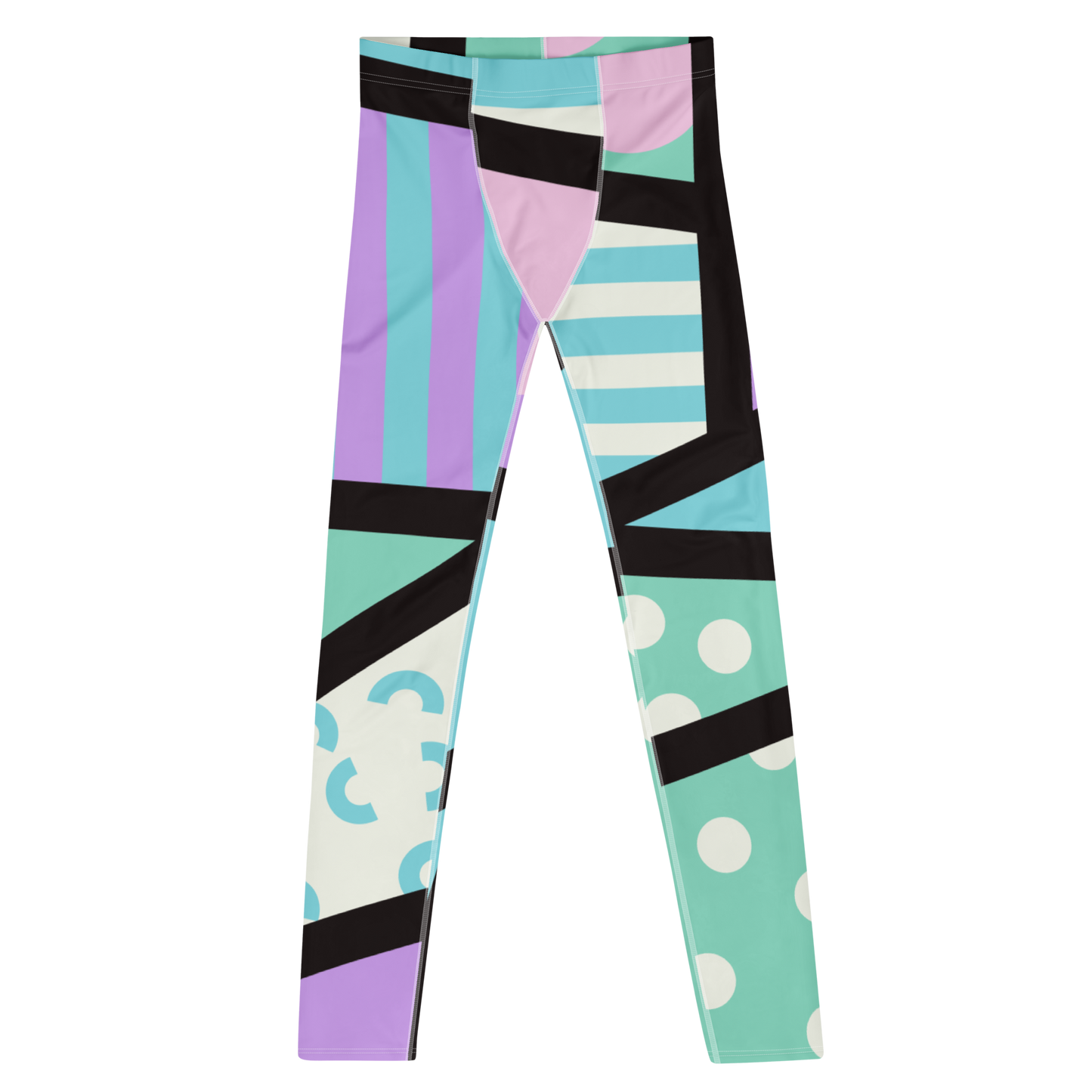 Pastel Kei Yami Kawaii Harajuku fashion meggings or gym leggings for men with pastel blue, pink, cream, purple and green with a black overlay on these gym leggings and festival pants by BillingtonPix