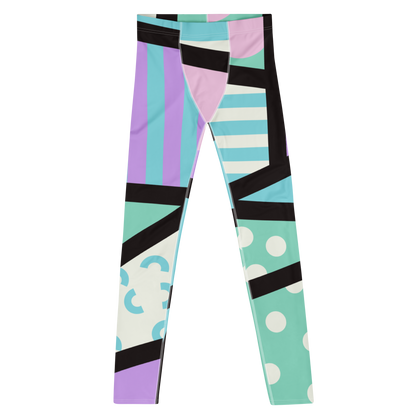 Pastel Kei Yami Kawaii Harajuku fashion meggings or gym leggings for men with pastel blue, pink, cream, purple and green with a black overlay on these gym leggings and festival pants by BillingtonPix