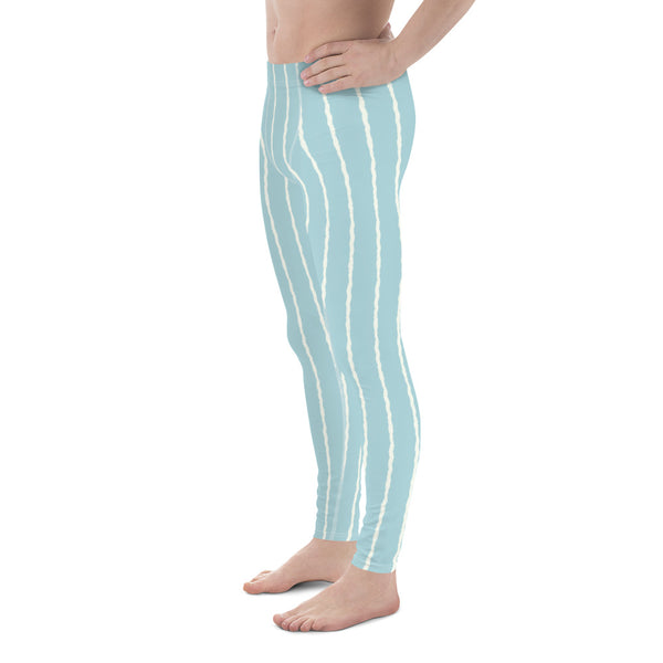 Pale blue and white striped wavy pattern on these mens leggings or meggings by BillingtonPix