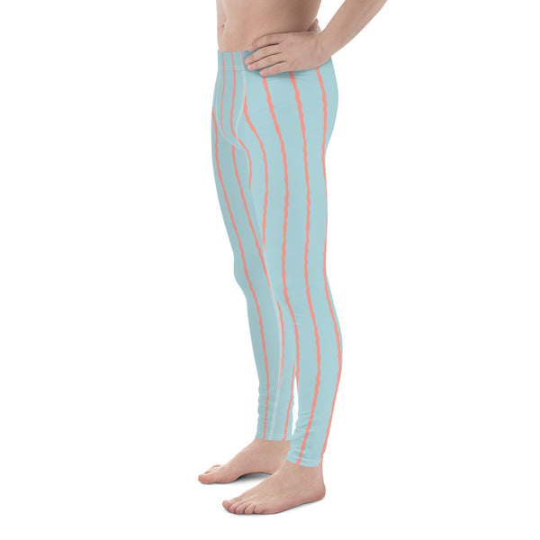 Pale blue and salmon pink striped wavy pattern on these mens leggings or meggings by BillingtonPix