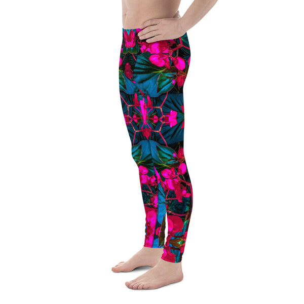 Psychedelic style pink and green floral photographic running tights , men's leggings or meggings by BillingtonPix