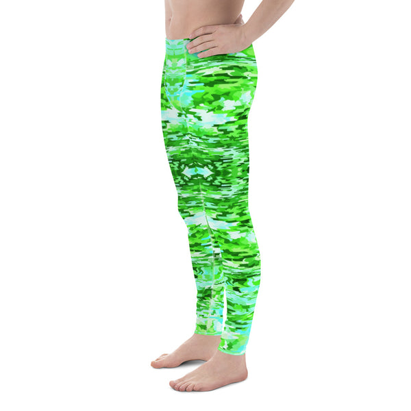 Colourful turquoise blue and green psychedelic style patterned mens leggings, running tights or meggings by BillingtonPix