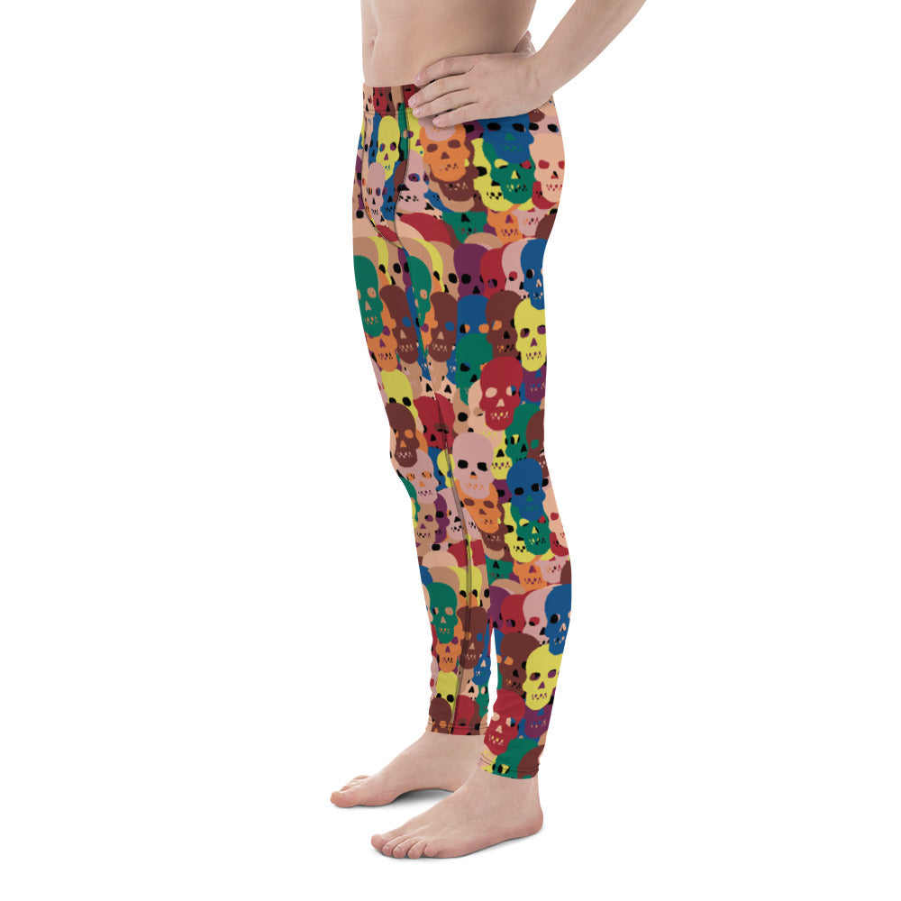 Men's colourful Halloween skull leggings, left side view