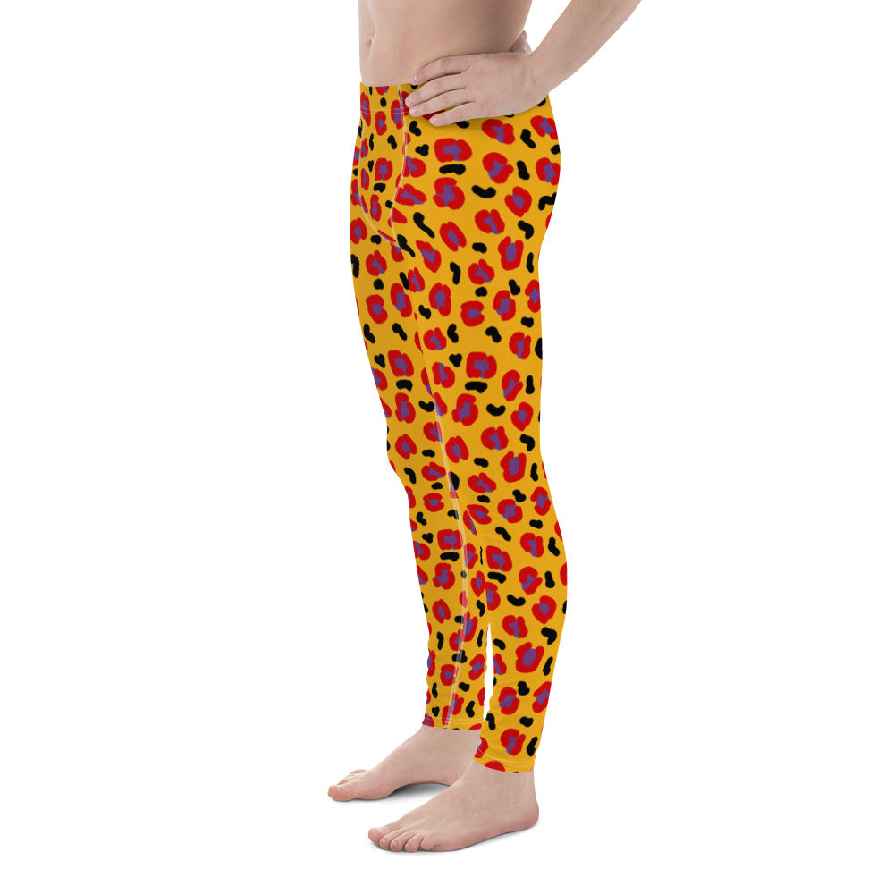 Orange, red and purple patterned 90s retro style leopard skin meggings or running tights by BillingtonPix