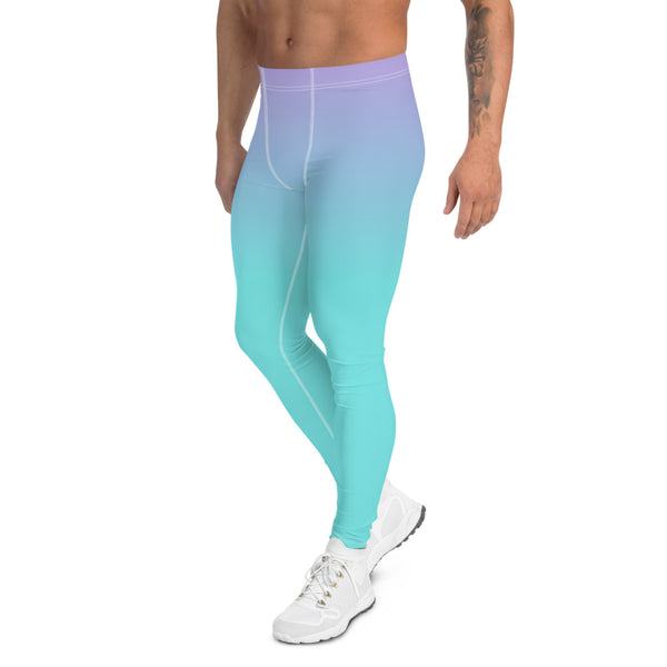 Vaporwave style men's leggings or meggings in a gradient alternating colour of purple and turquoise blue by BillingtonPix