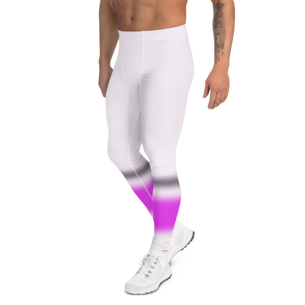 90s Vaporwave style men's leggings or meggings in a pale pink colour with blurred stripes of black and deep pink towards the bottom of each leg in this awesome unique design by BillingtonPix
