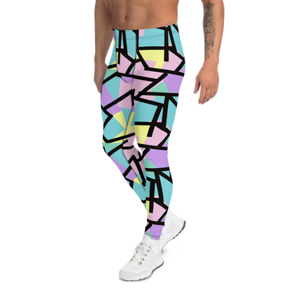 Harajuku Pastel Goth fashion leggings for men with tones of pink, blue, green, yellow and purple with a black geometric overlay on these festival meggings athleisure crazy gym leggings by BillingtonPixHarajuku Pastel Goth fashion leggings for men with tones of pink, blue, green, yellow and purple with a black geometric overlay on these festival meggings athleisure crazy gym leggings by BillingtonPix