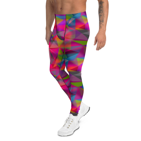 Mens leggings in a dystopian post-apocalyptic style. These meggings in a red, purple and gold metallic effect style are brooding with a smoky overlay and are popping,.
