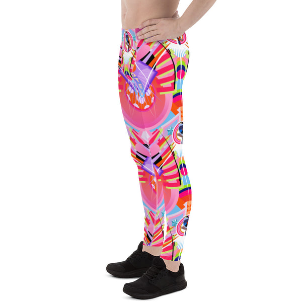 Mens leggings in an EDC rave design. Geometric shapes in bright and bold colors on this clubbing outfit esesntial with yami kawaii and pastel goth vibes for meggings