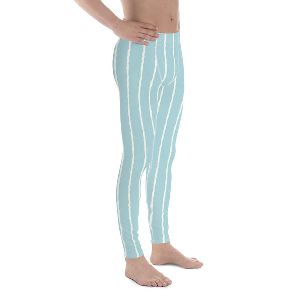 Pale blue and white striped wavy pattern on these mens leggings or meggings by BillingtonPix
