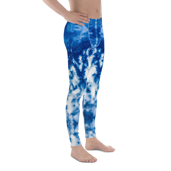 Blue cloud sky patterned mens leggings, meggings or running tights by BillingtonPix
