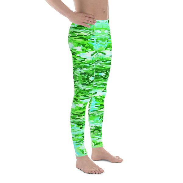 Colourful turquoise blue and green psychedelic style patterned mens leggings, running tights or meggings by BillingtonPix