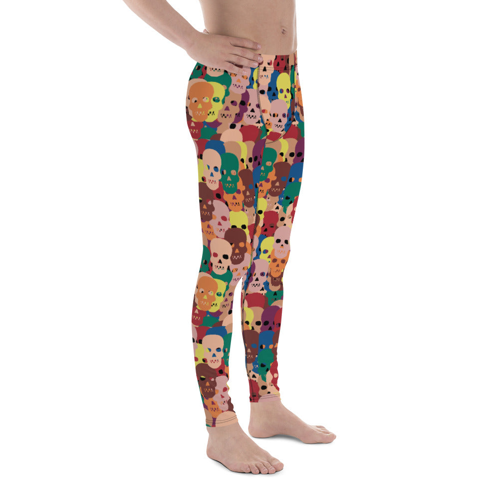 Men's colourful Halloween skull leggings, right side view