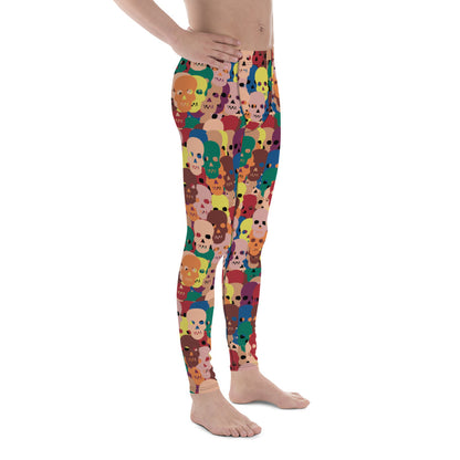 Men's colourful Halloween skull leggings, right side view