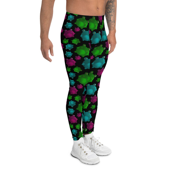 Multicoloured cute kawaii frogs on these men's compression tights or meggings by BillingtonPix