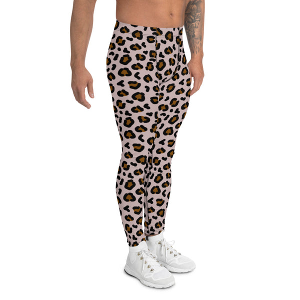 All-over printed men's leggings with a pink and brown leopardskin design by BillingtonPix