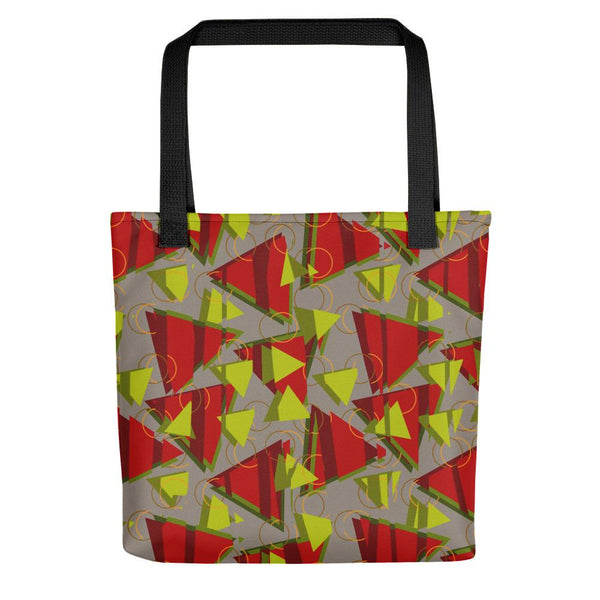 Patterned Tote Bag | Green Red Triangles | Memphis Mirror