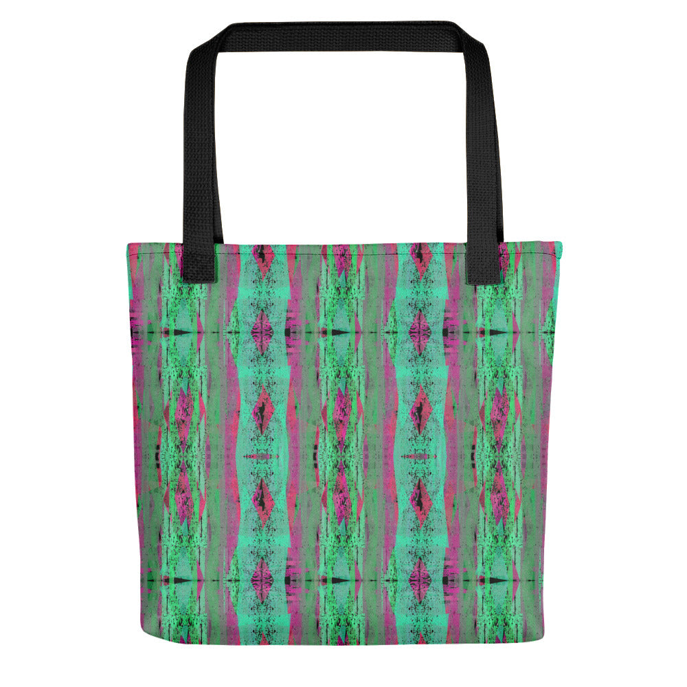 Contemporary Retro Victorian Geometric Green abstract surface pattern tote bag by BillingtonPix with green, turquoise and pink tones and abstract geometric shapes