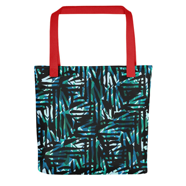Turquoise Patterned Tote Bag | Distorted Geometric Collection