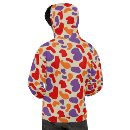 90s colour tones of purple, orange and scarlet and camo design hoodie by BillingtonPix