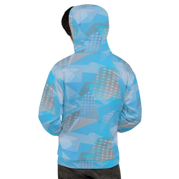 Retro 90s style blue and grey geometric patterned hoodie by BillingtonPix