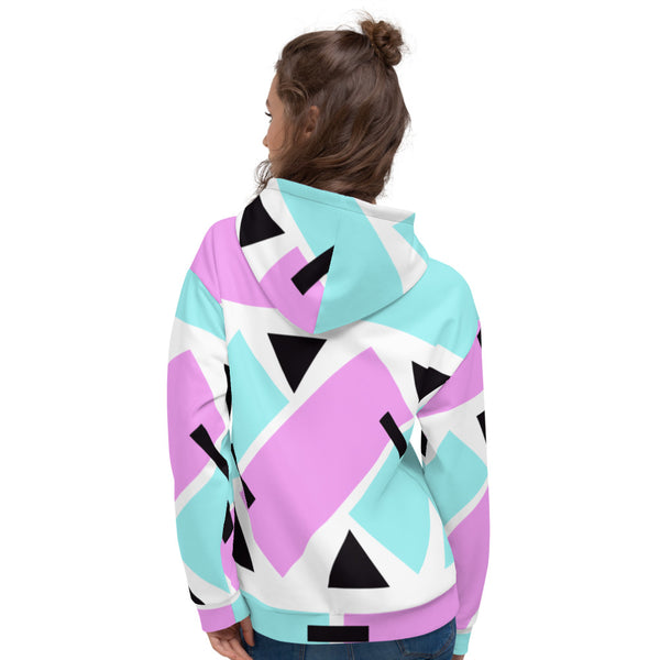 90s style colourful geometric pattern sweatshirt pullover with pastel shapes of pink and turquoise and black and white by BillingtonPix
