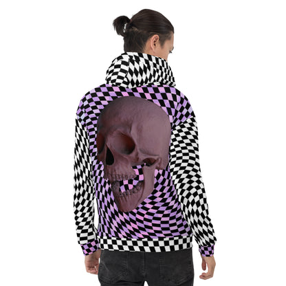 Unisex Kapuzenpullover, Glitch Karierter Totenkopf