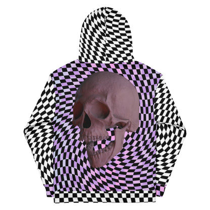 Unisex Kapuzenpullover, Glitch Karierter Totenkopf