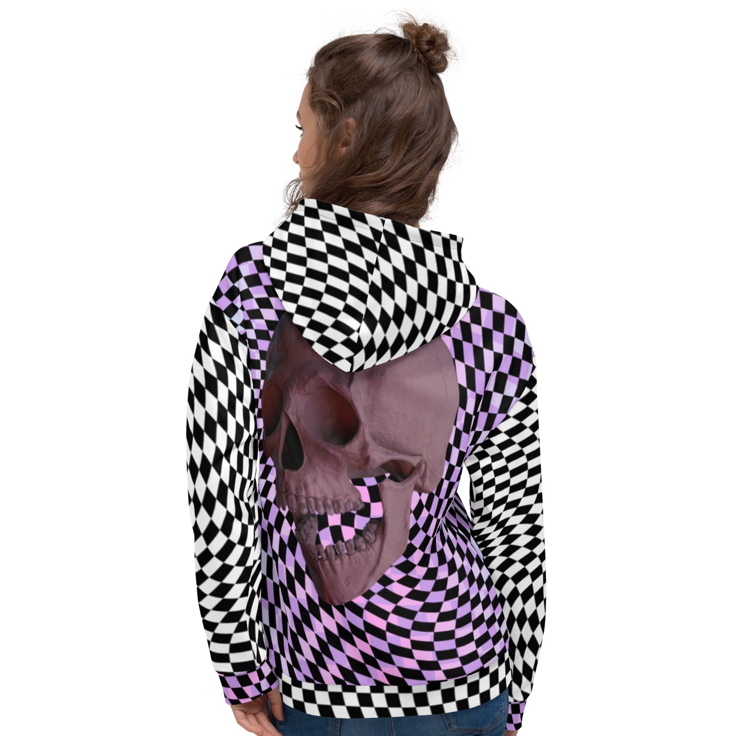 Unisex Kapuzenpullover, Glitch Karierter Totenkopf