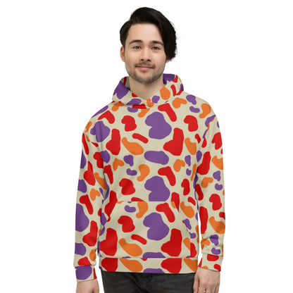 90s colour tones of purple, orange and scarlet and camo design hoodie by BillingtonPix