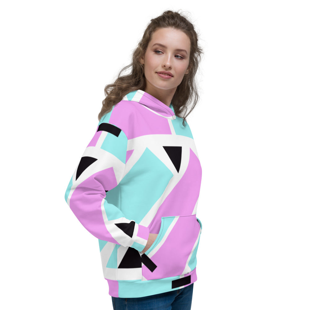 90s style colourful geometric pattern sweatshirt pullover with pastel shapes of pink and turquoise and black and white by BillingtonPix