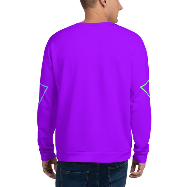 Synthwave and neonwave reality design with metallic geometric shaped Mountains, triangular shapes, 80s Memphis themes in this retro 80s Vaporwave aesthetic purple sweatshirt by BillingtonPix