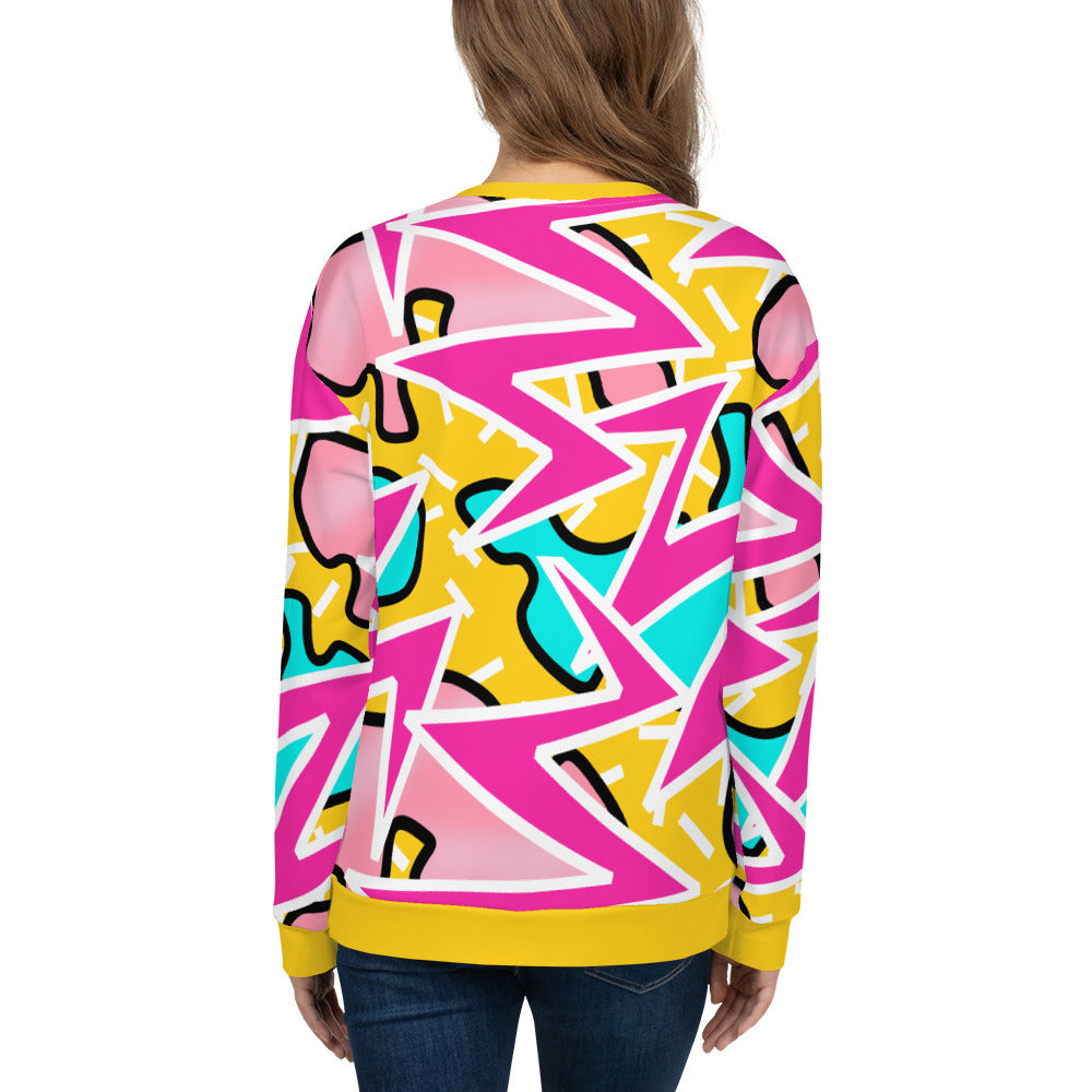 80s Memphis retro style Harajuku sweatshirt with geometric and abstract shapes in pink, blue and orange by BillingtonPix