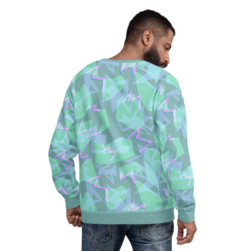 90s Memphis Vaporwave style sweatshirt jumper in blue, green, turquoise and pink on this retro style patterned sweatshirt sweater by BillingtonPix